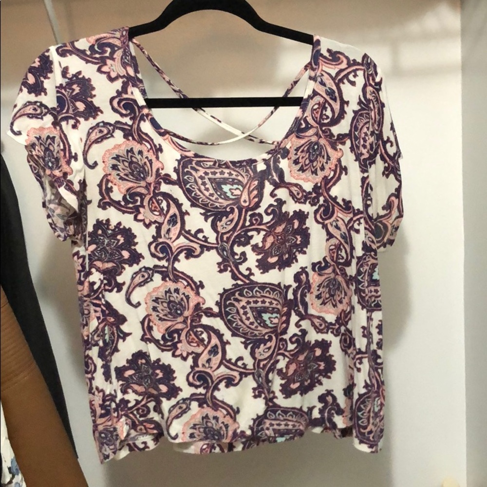 Purple Paisley Short Sleeve Crop(ish) Top Size XL